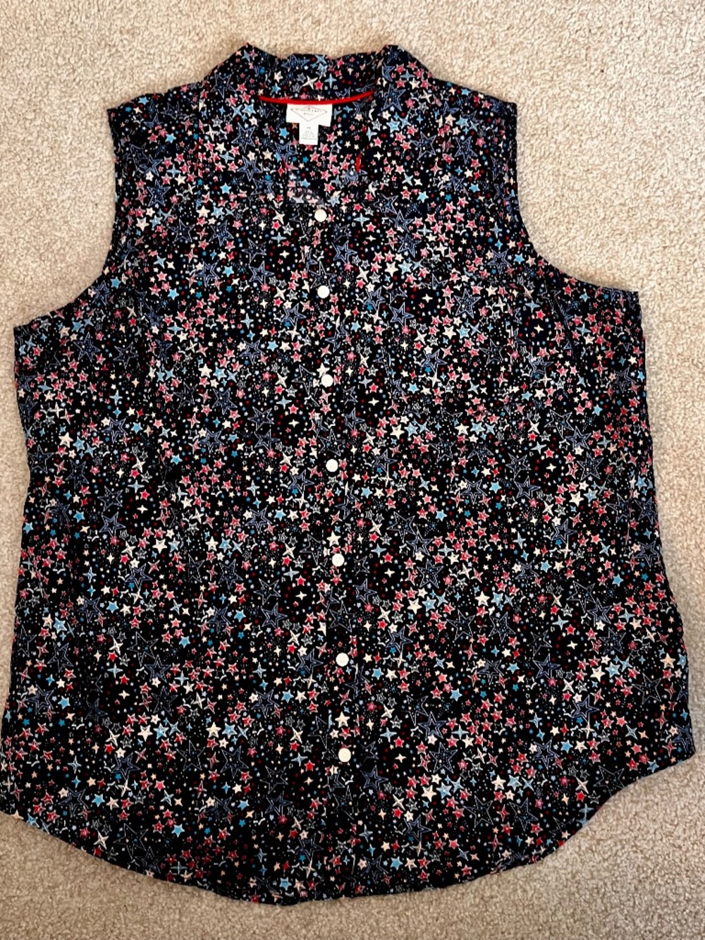 St. John’s Bay sleeveless Patriotic stars button-down shirt woman’s size XL